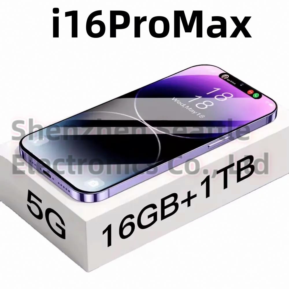 New Arrival Telephone i16 Phone Global Version 16 Pro Max Smartphone 6.8 inch 16G+1T Android Mobile Phone